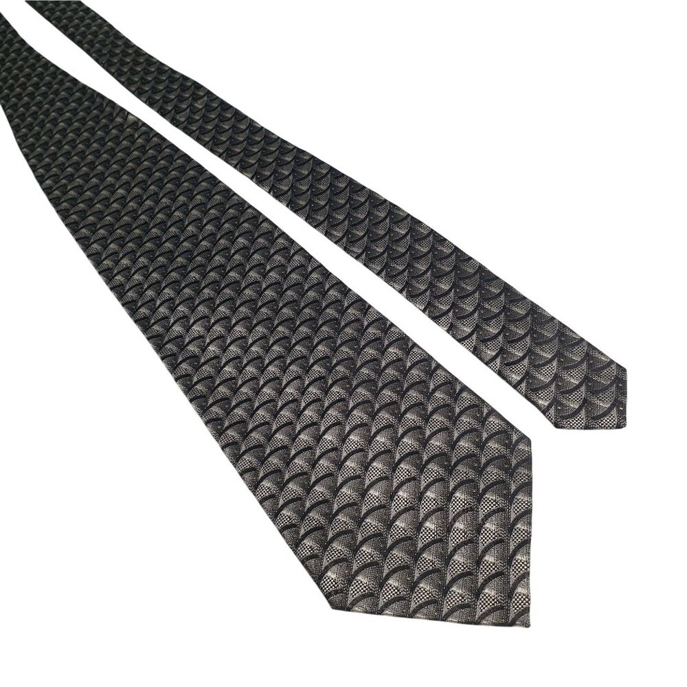 Di Moggio Mens Vintage Silk Tie Black Silver Geometric Pattern Handmade Gift Dad